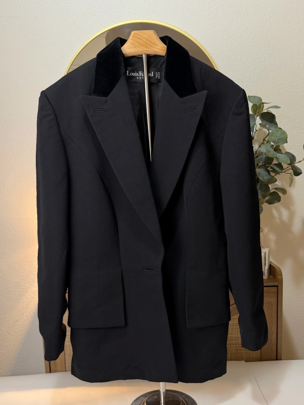 Vintage Louis Feraud SET Blazer US 12 Black 100% Virgin Wool Velvet Collar W Ger